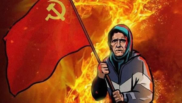Propaganda poster 'Grandmother with a red flag'
