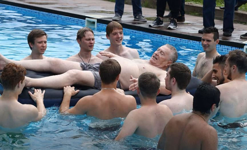 Zhirinovsky in the pool with boys