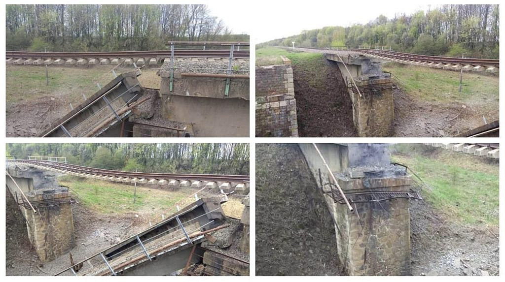 Blown up bridge in the Kursk region