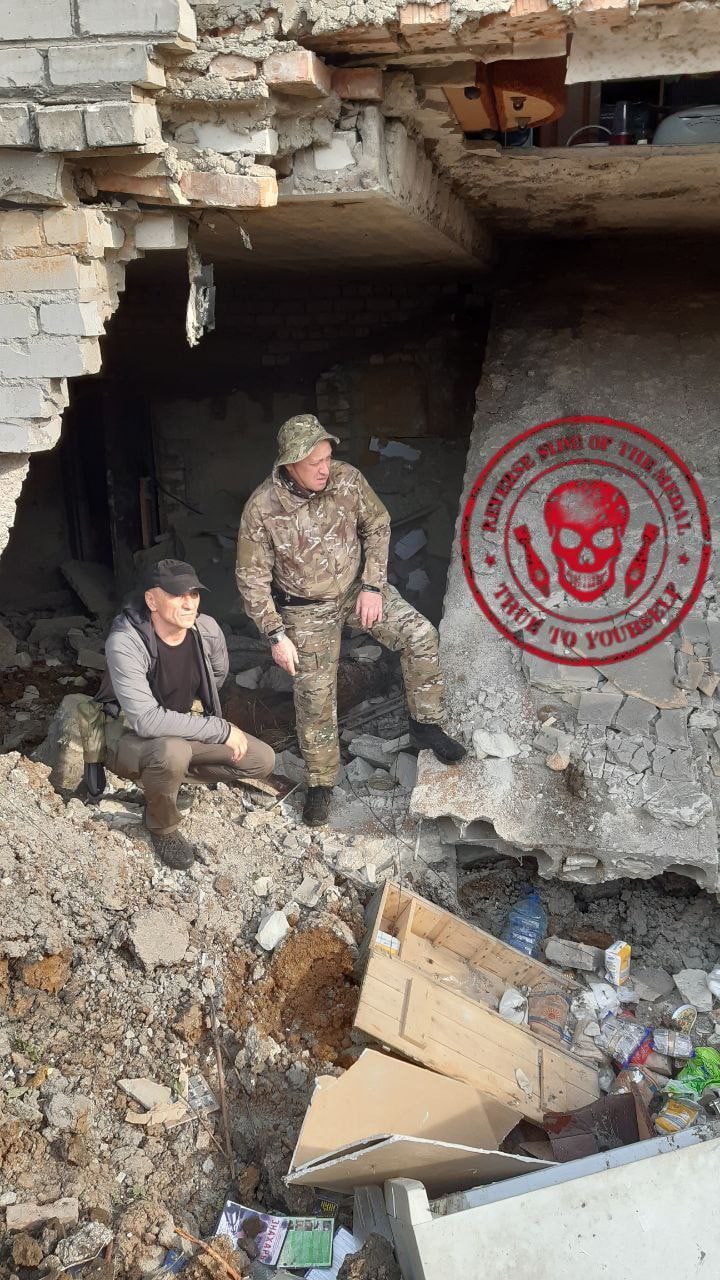 Yevgeny Prigozhin in the destroyed headquarters of Wagner in Popasna