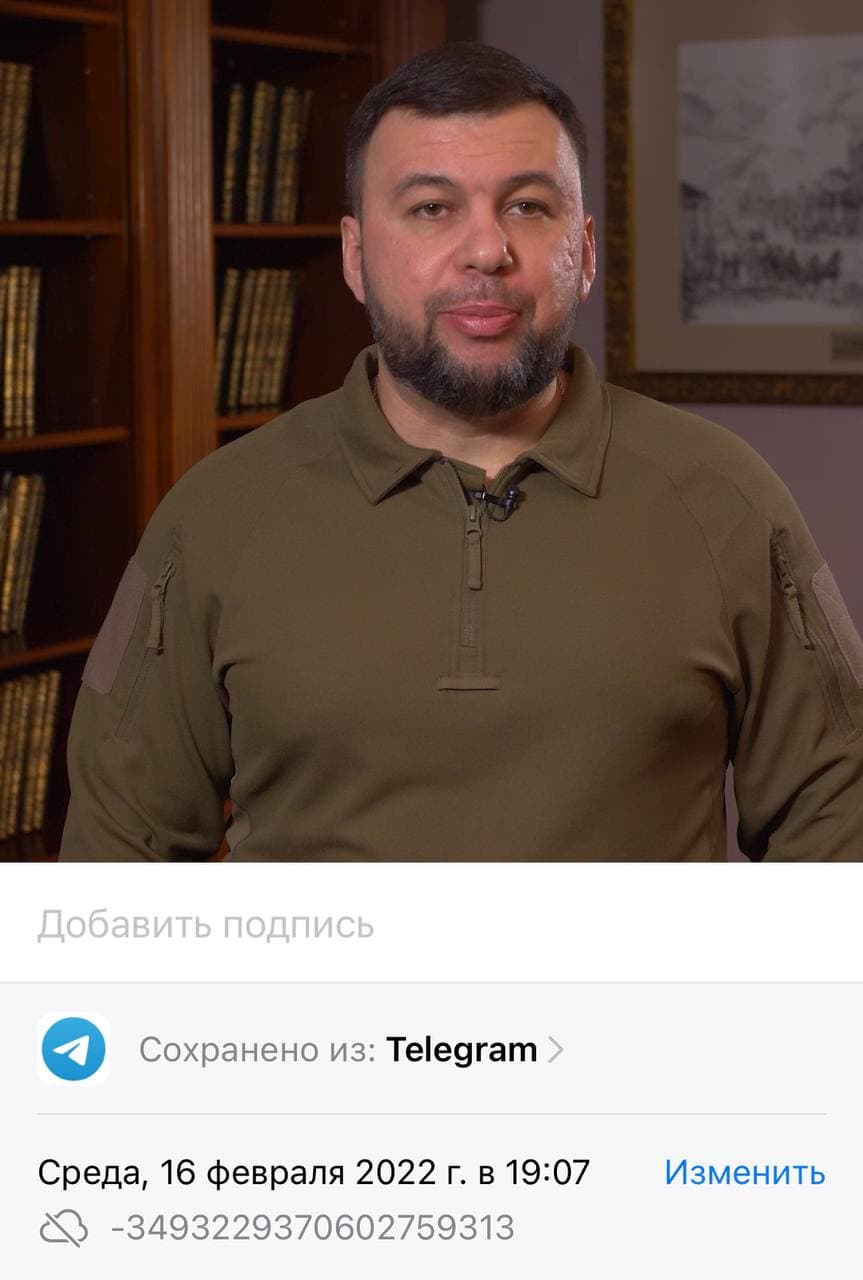 Screenshot of the video with Pushilin's statement