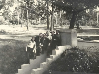A group of men pose in Sokolniki Park Moscow 19571960